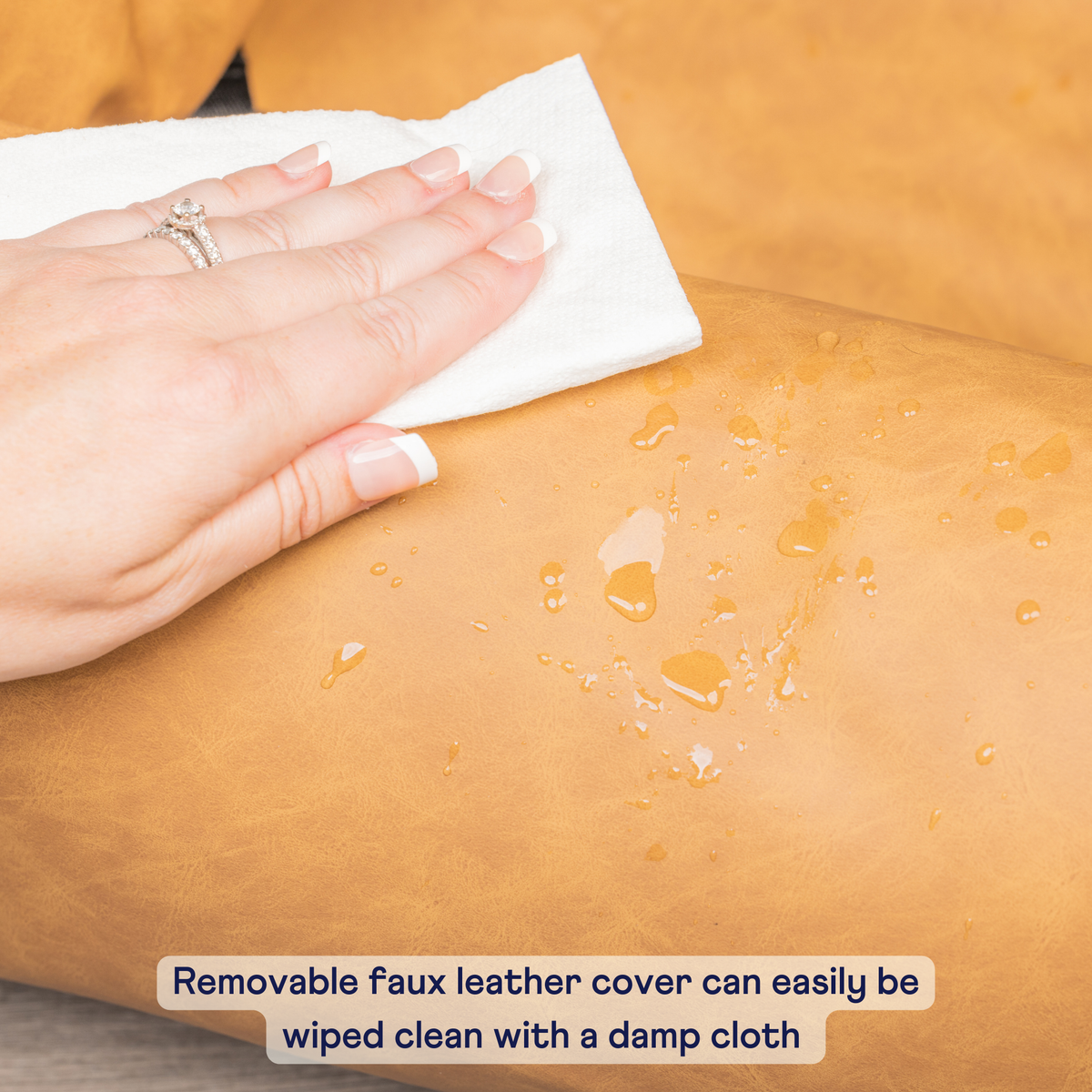 PupProtector™ Faux Cool-to-Touch Vegan Leather Memory Foam Dog Car Bed - Camel image 4