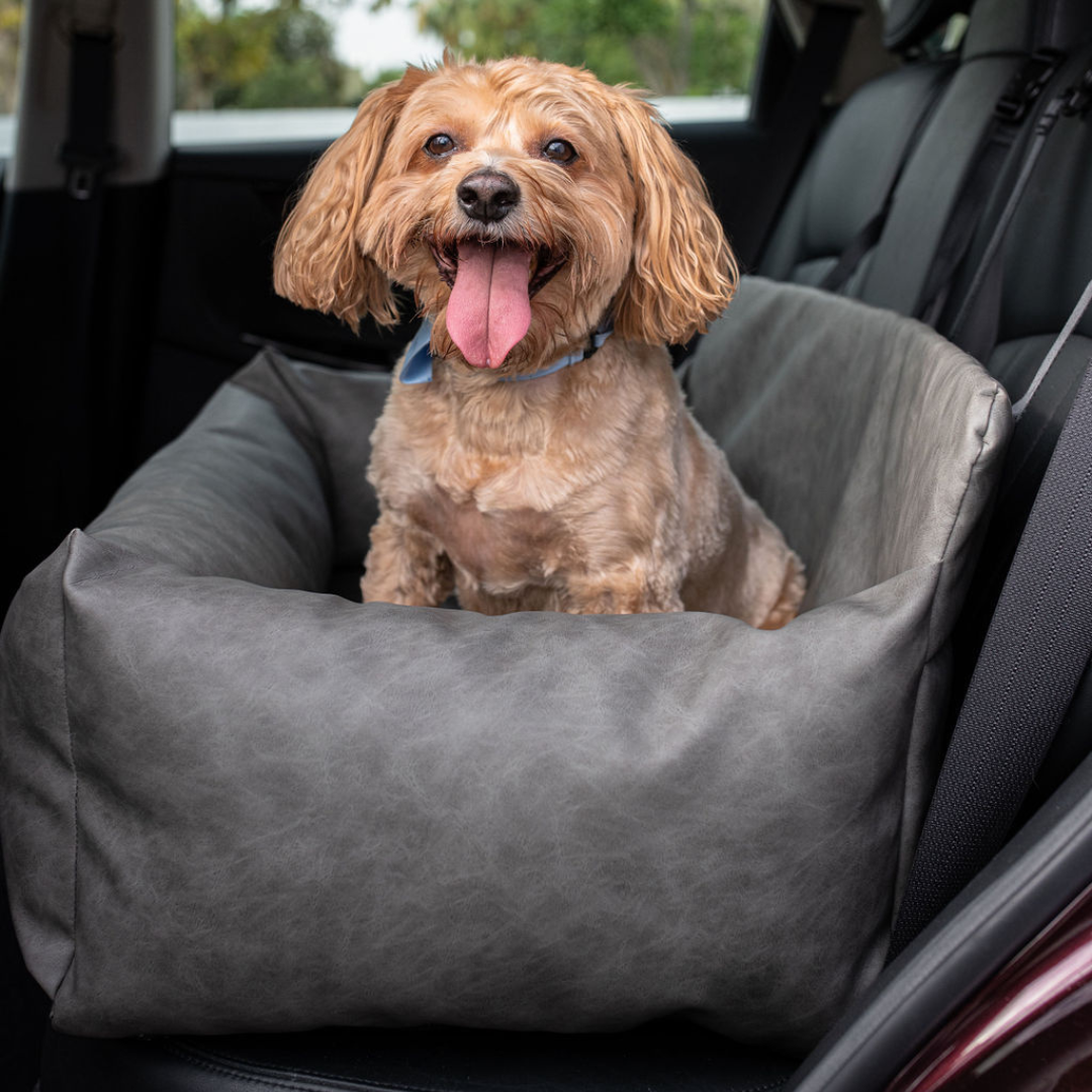 PupProtector™ Faux Cool-to-Touch Vegan Leather Memory Foam Dog Car Bed - Slate Gray image 2
