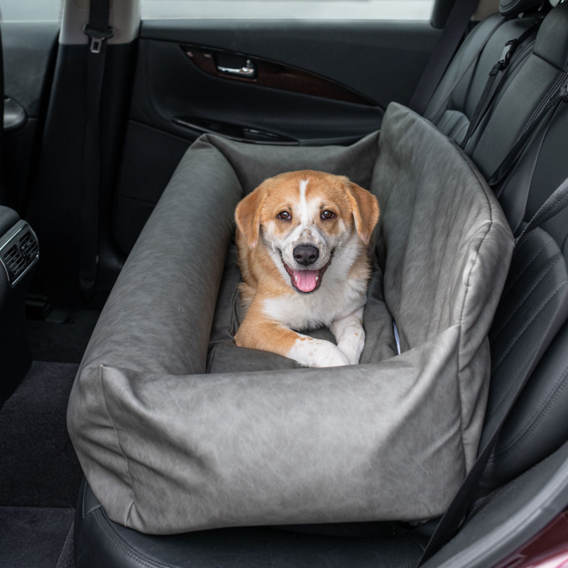 PupProtector™ Faux Cool-to-Touch Vegan Leather Memory Foam Dog Car Bed - Slate Gray product image