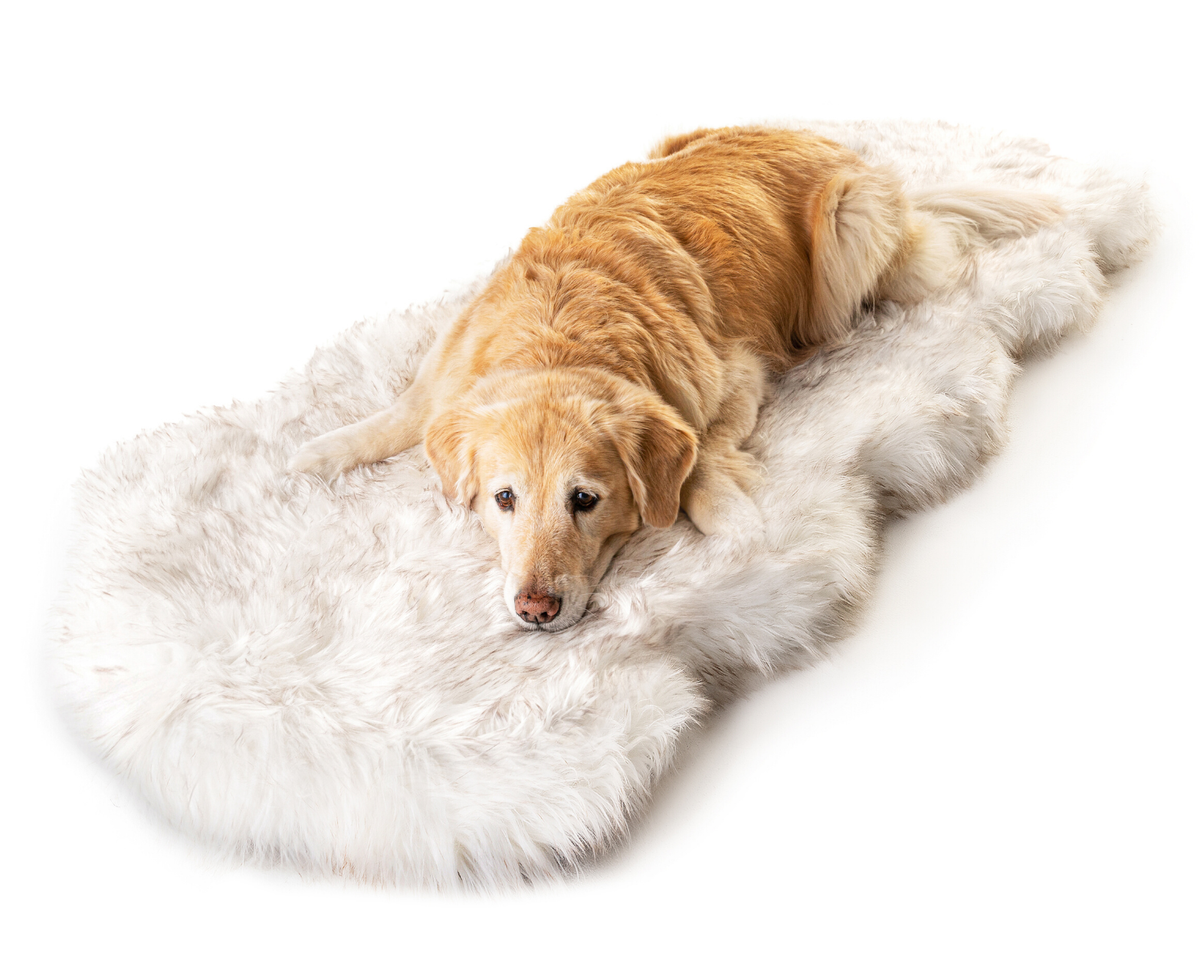 PupRug® Runner Faux Fur Memory Foam Dog Bed Cover - Curve White with Brown Accents (Bed Not Included) product image