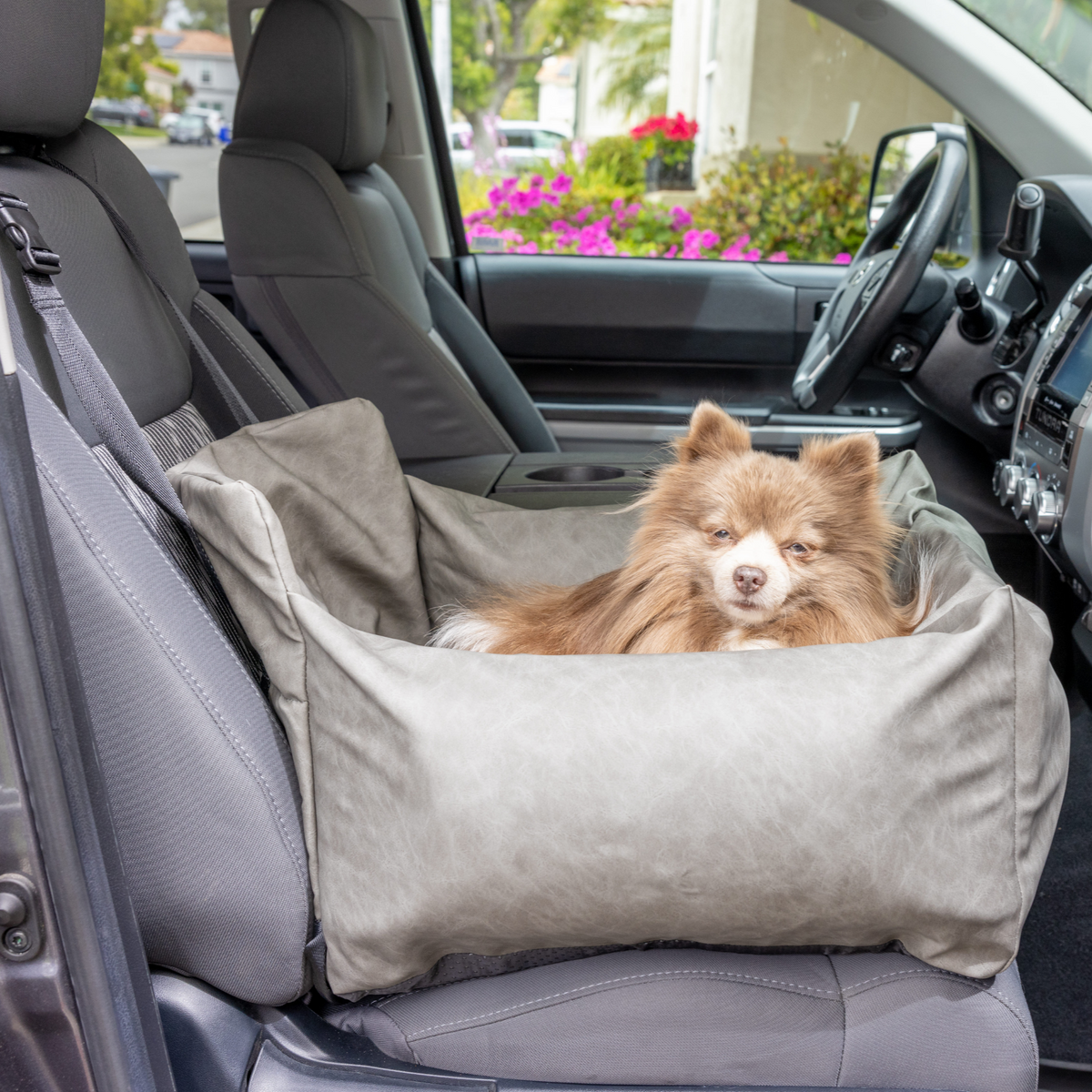 PupProtector™ Faux Cool-to-Touch Vegan Leather Memory Foam Dog Car Bed - Slate Gray image 3
