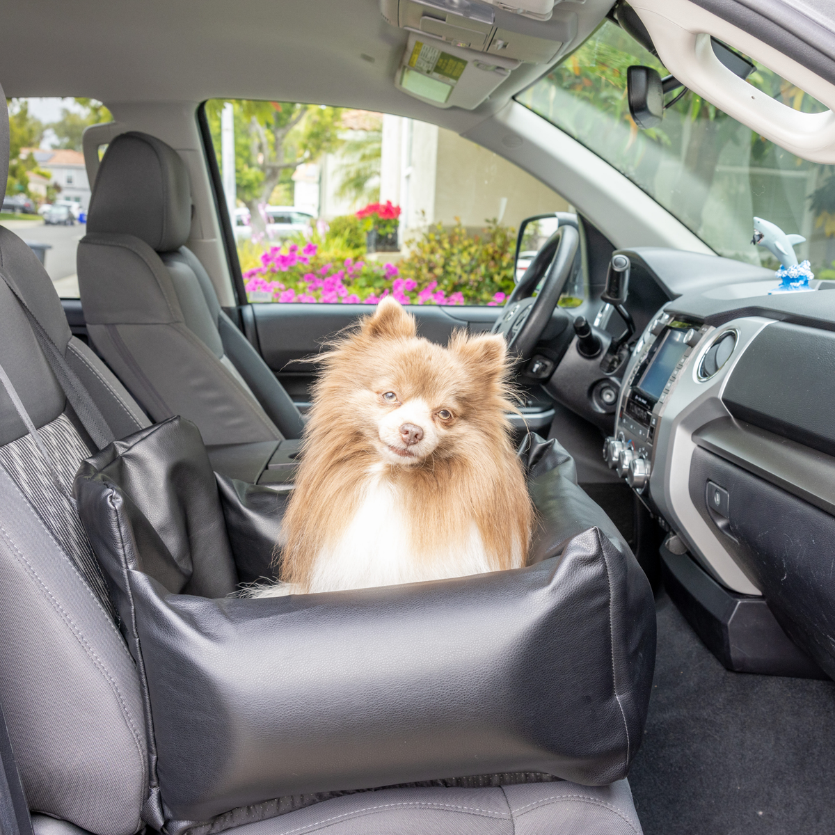 PupProtector™ Faux Cool-to-Touch Vegan Leather Memory Foam Dog Car Bed - Black image 3