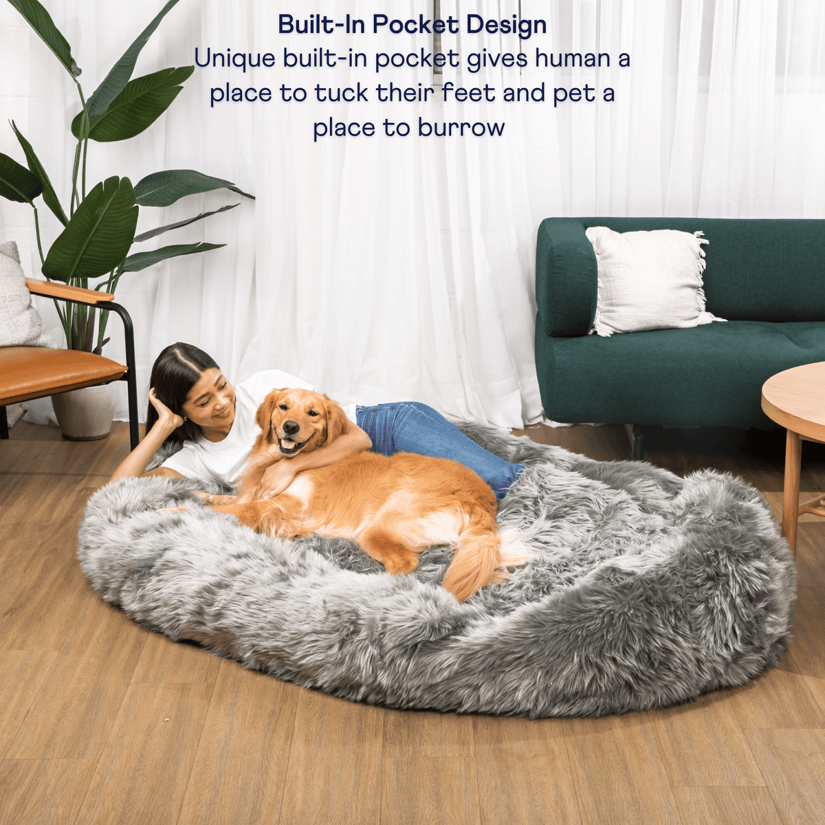 PupCloud™ Human-Size Faux Fur Memory Foam Dog Bed - Charcoal Grey image 2