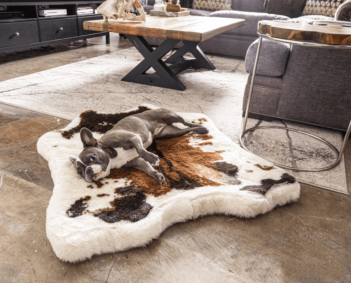 PupRug® Animal Print Memory Foam Dog Bed - Brown Faux Cowhide image 2