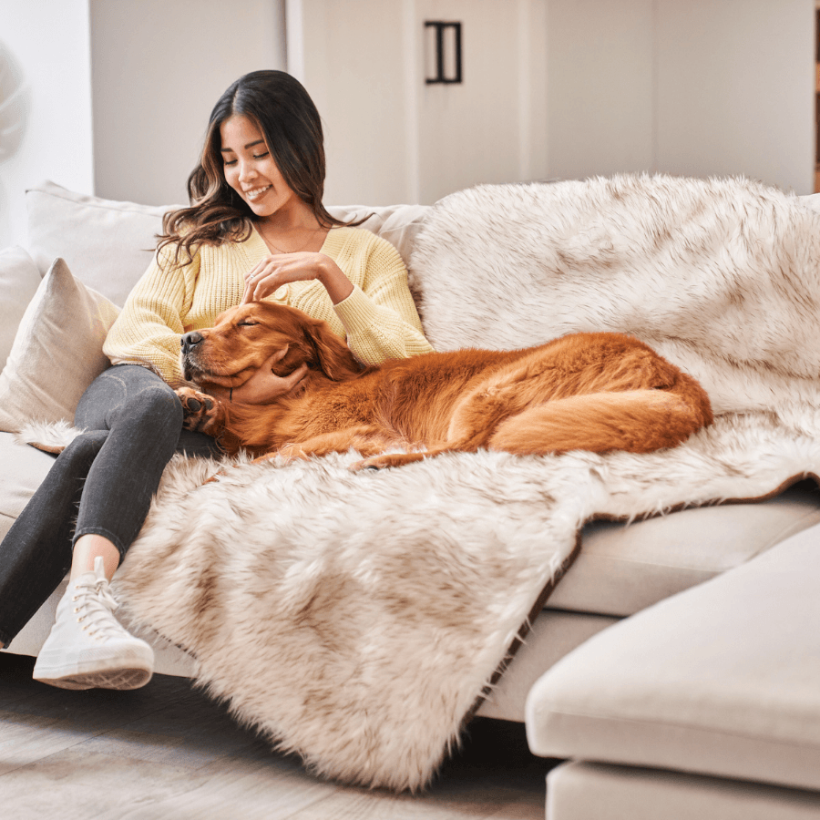PupProtector™ Waterproof Throw Blanket - White with Brown Accents image 2
