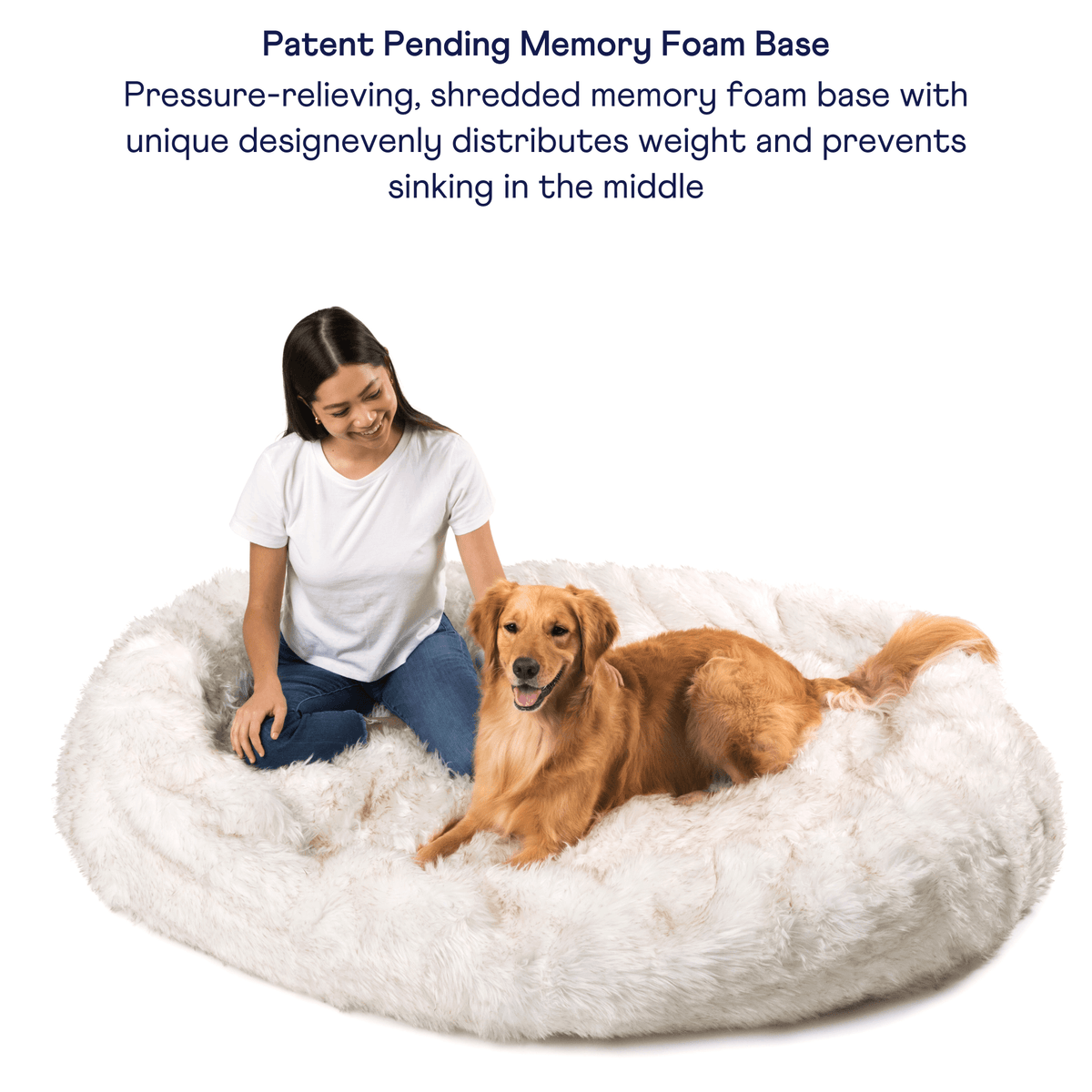 PupCloud™ Human-Size Faux Fur Memory Foam Dog Bed - White with Brown Accents image 3