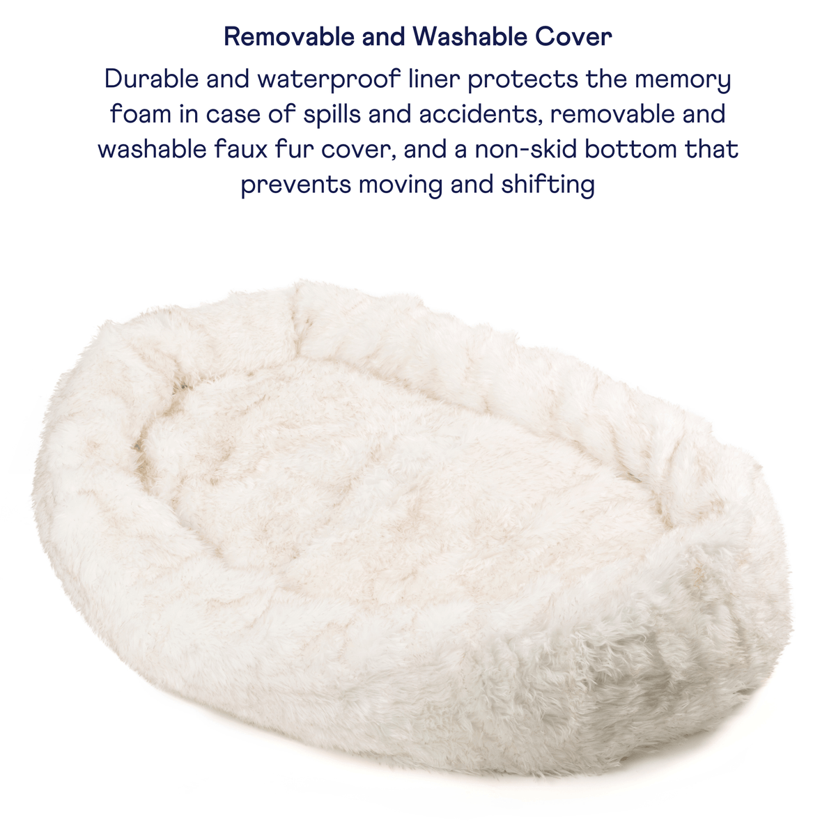 PupCloud™ Human-Size Faux Fur Memory Foam Dog Bed - White with Brown Accents image 5