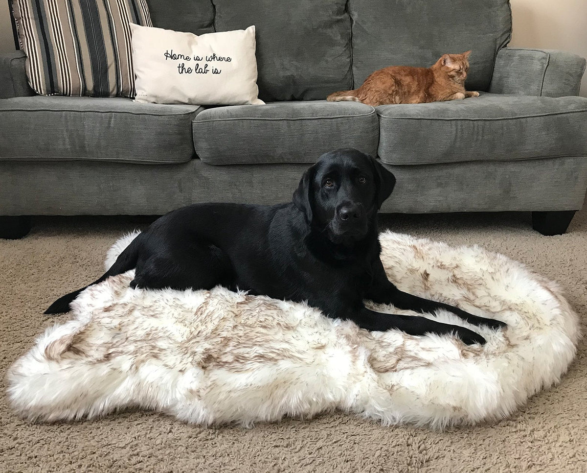 PupRug™ Faux Fur Orthopedic Dog Bed Cover - Curve White with Brown Accents (Bed Not Included) image 4