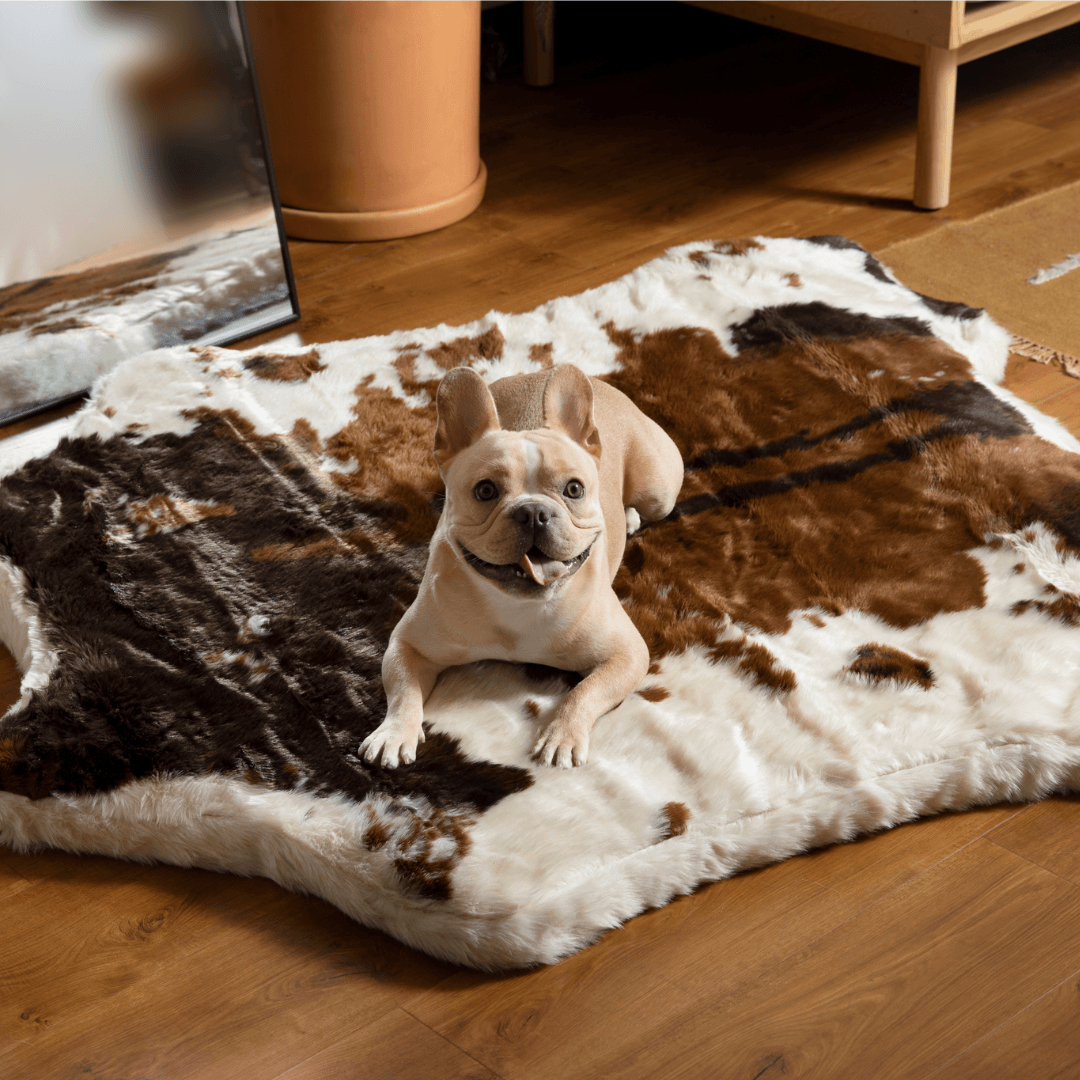 PupRug® Animal Print Memory Foam Dog Bed - Brown Faux Cowhide image 3