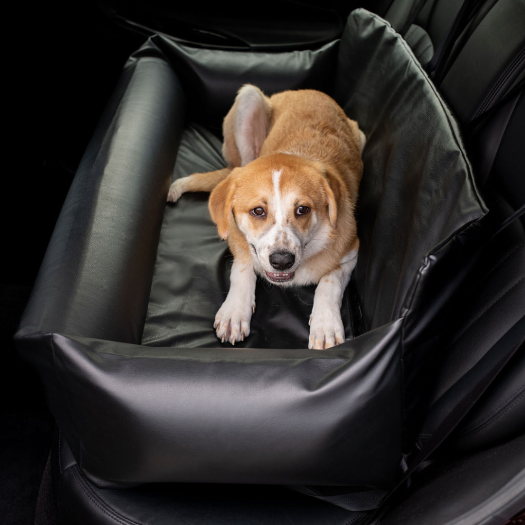 PupProtector™ Faux Cool-to-Touch Vegan Leather Memory Foam Dog Car Bed - Black image 2