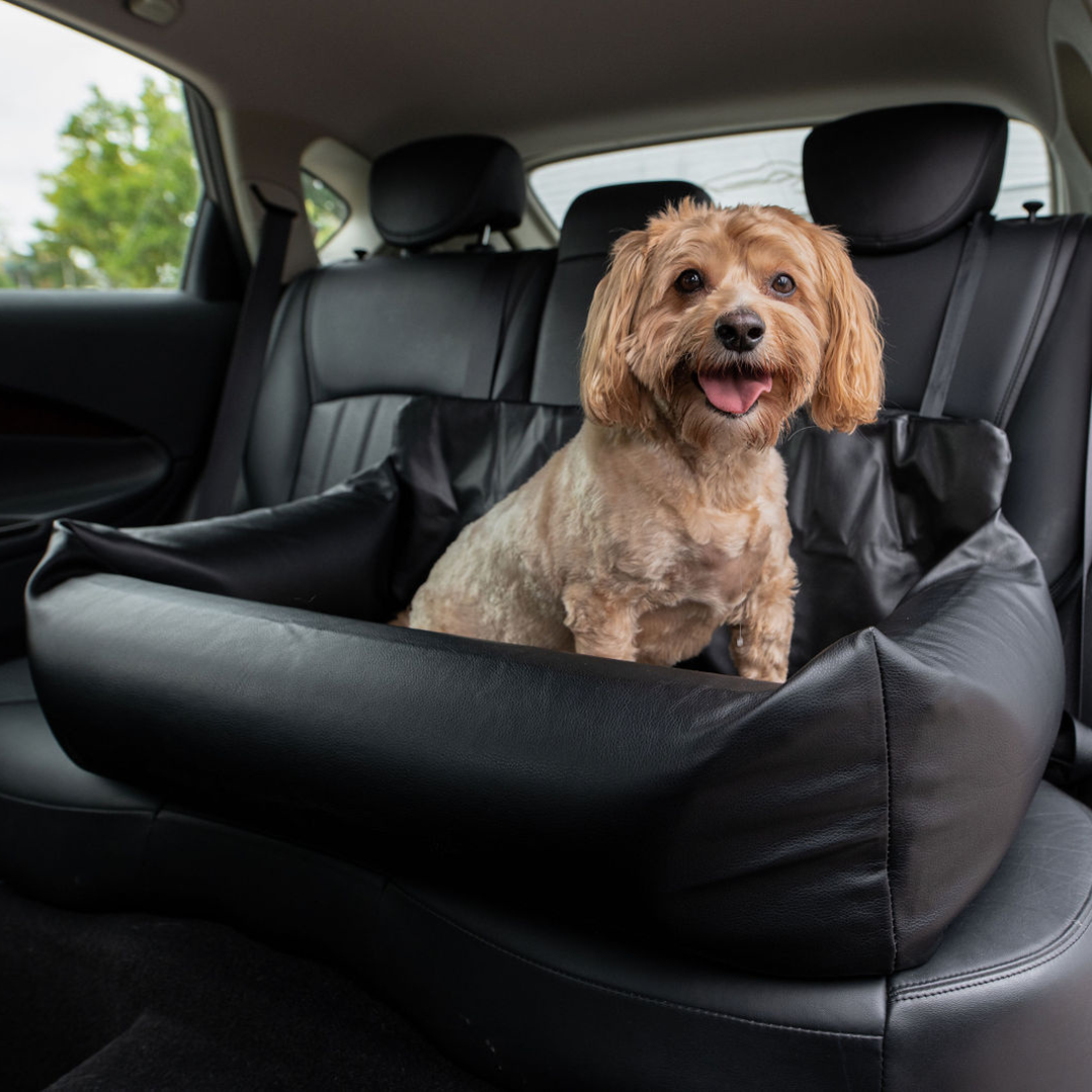 PupProtector™ Faux Cool-to-Touch Vegan Leather Memory Foam Dog Car Bed - Black product image