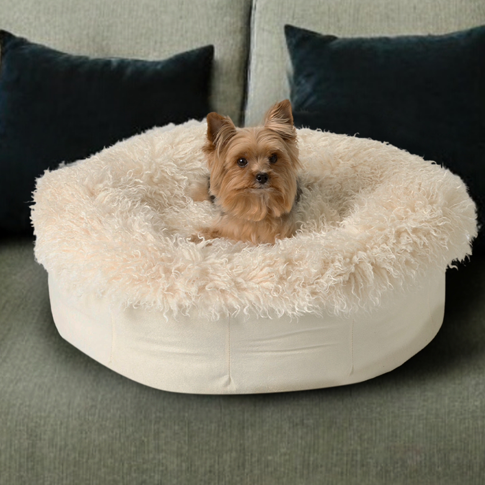 PupPouf™ Luxe Faux Fur Donut Dog Bed - Plush Sheep Ivory product image