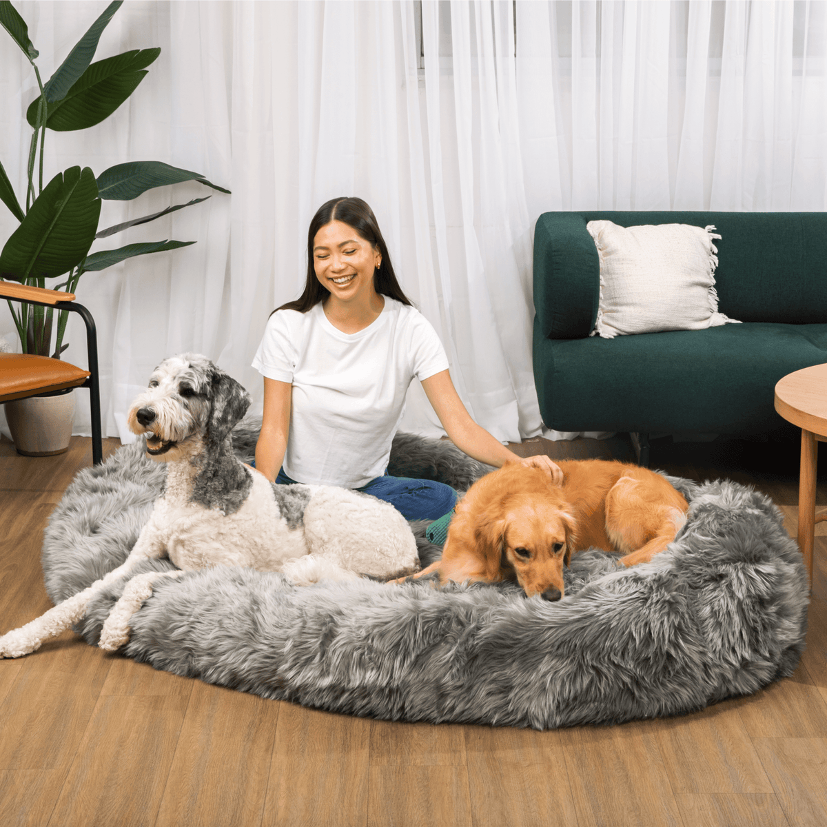 PupCloud™ Human-Size Faux Fur Memory Foam Dog Bed - Charcoal Grey product image