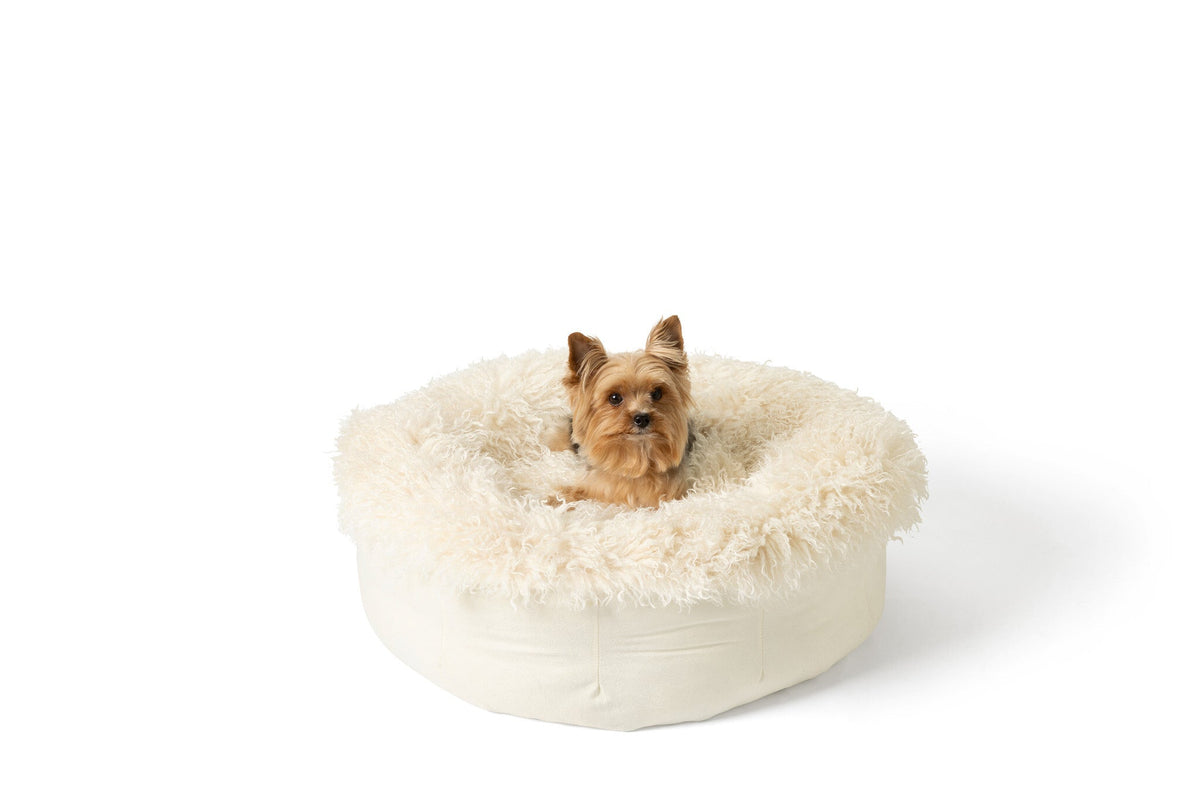 PupPouf™ Luxe Faux Fur Donut Dog Bed - Plush Sheep Ivory image 2