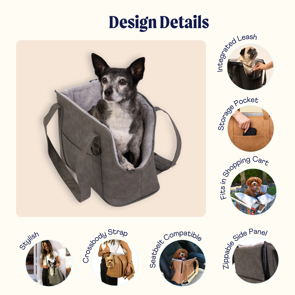 PupTote™ 3-in-1 Faux Leather Dog Carrier Bag 2.0 - Camel image 2