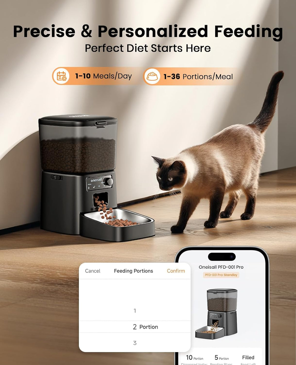 Oneisall 3.5L Automatic Cat Feeder with APP Control & 2.4G Wi-Fi image 4