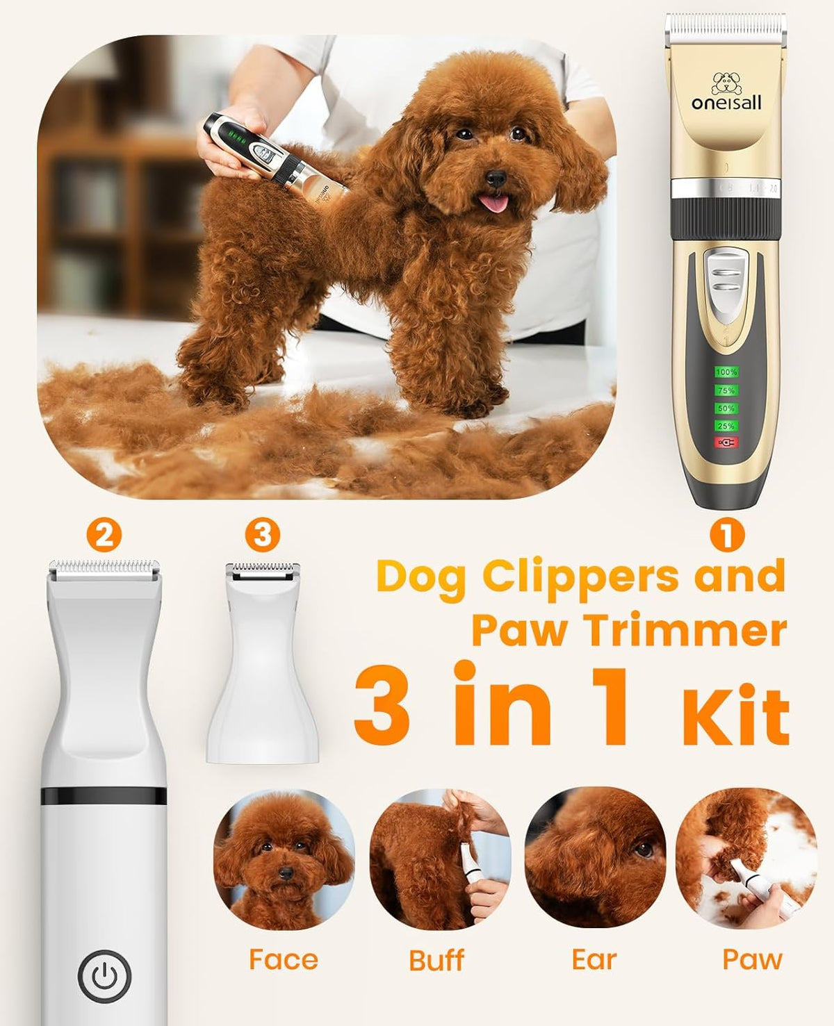 Oneisall X2&N5 3 in 1 Dog Clippers & Dog Paw Trimmer image 3