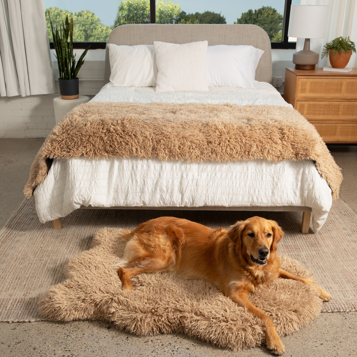 PupRug® Luxe Faux Fur Orthopedic Dog Bed - Plush Sheep Tan image 4