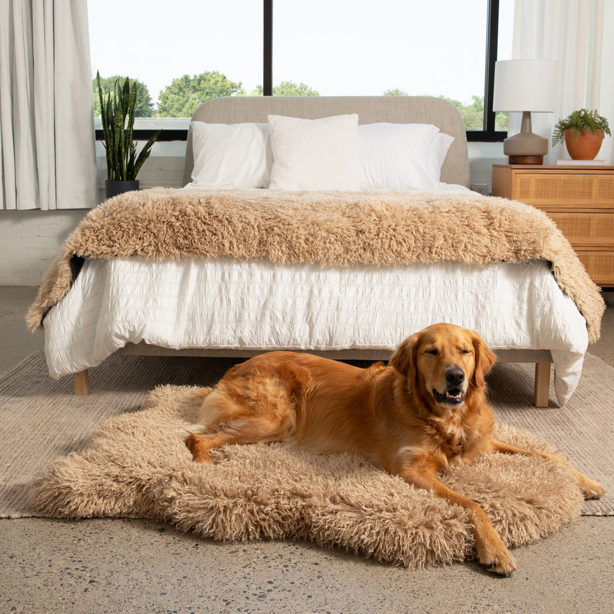 PupRug® Luxe Faux Fur Orthopedic Dog Bed - Plush Sheep Tan image 2