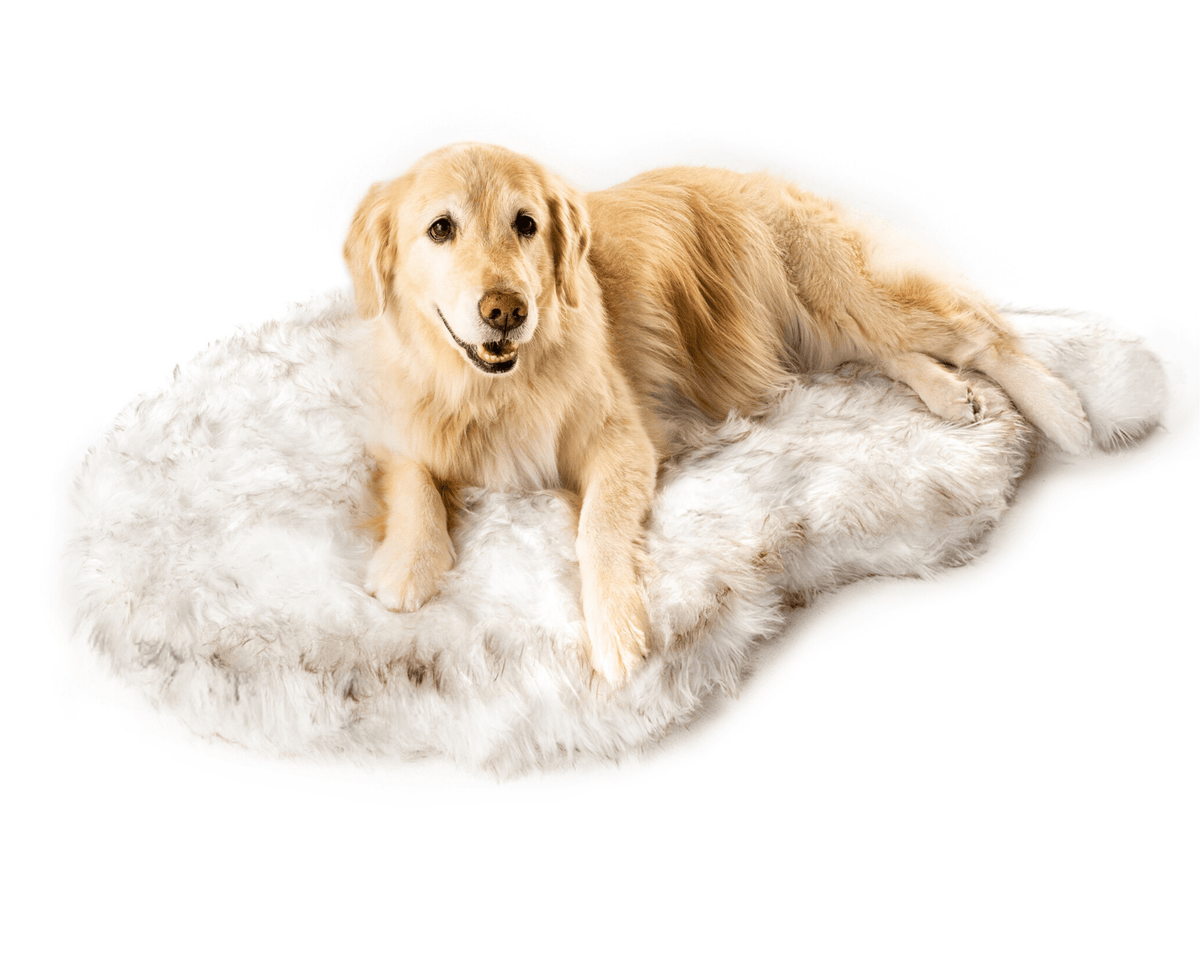 PupRug™ Faux Fur Orthopedic Dog Bed Cover - Curve White with Brown Accents (Bed Not Included) product image